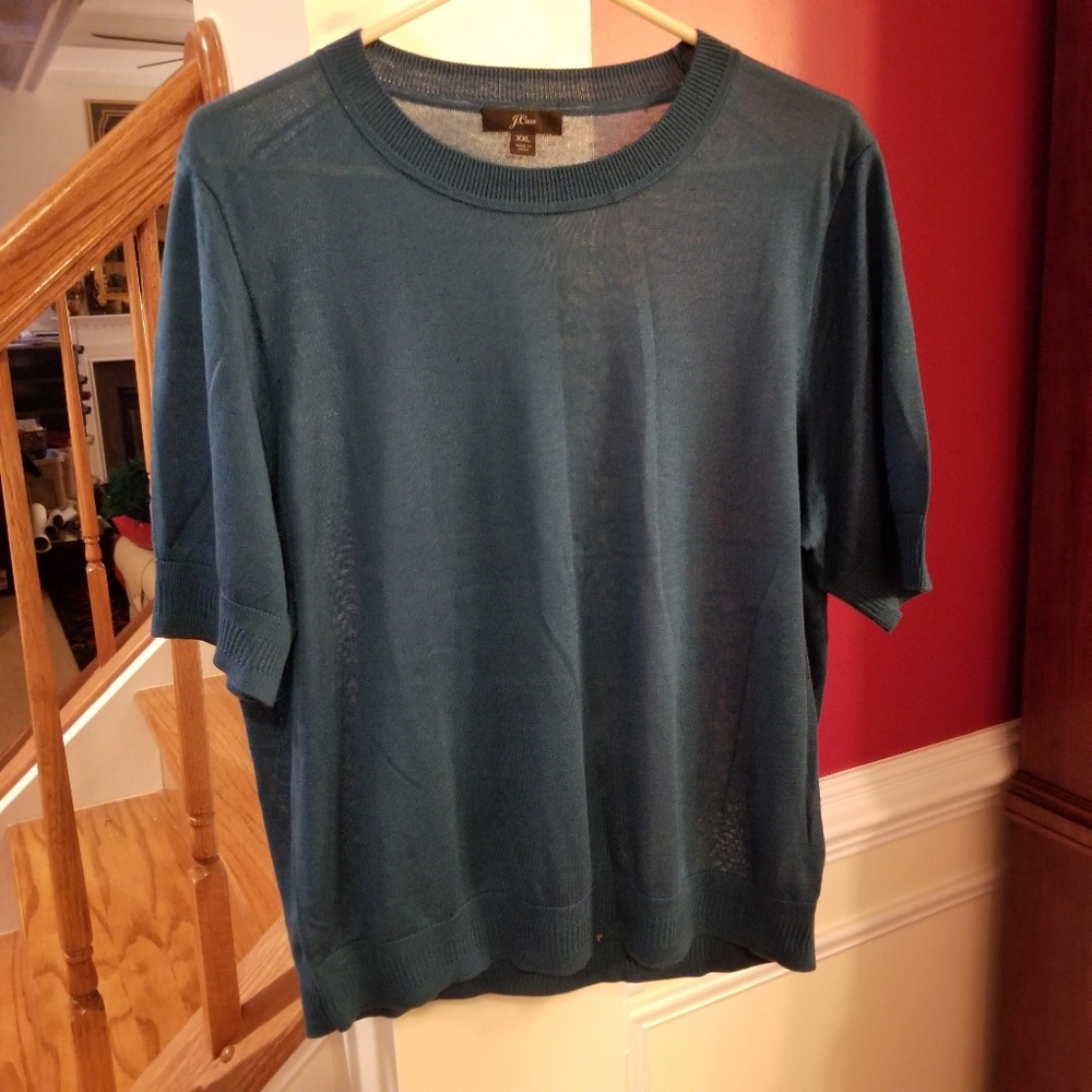 J.Crew Crewneck Short Sleeve Silk Blend Sweater in Teal Size XXL